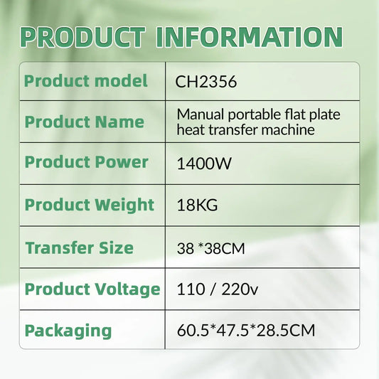 38x38cm Manual Heat Press Machine 1400W Household T-shirts Bags Heat Transfer Machine EU 220V