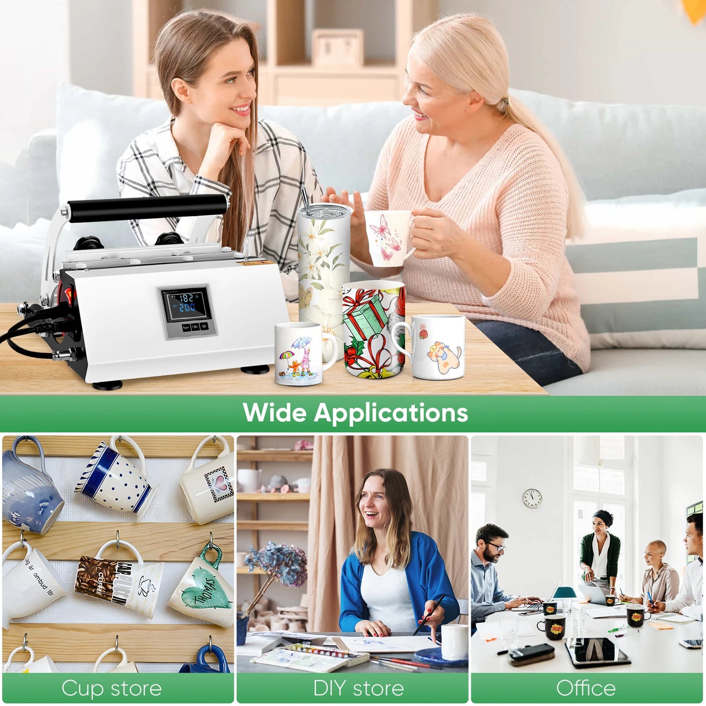 11-30Oz Cup Tumbler Heat Press Touchscreen DIY Gift Ceramic Mug Heat Presser Sublimation Transfer Auto Printing Machine