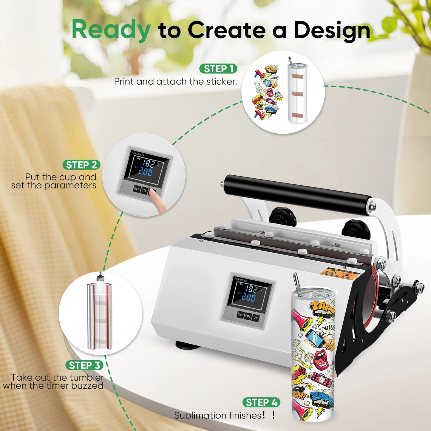 11-30Oz Cup Tumbler Heat Press Touchscreen DIY Gift Ceramic Mug Heat Presser Sublimation Transfer Auto Printing Machine